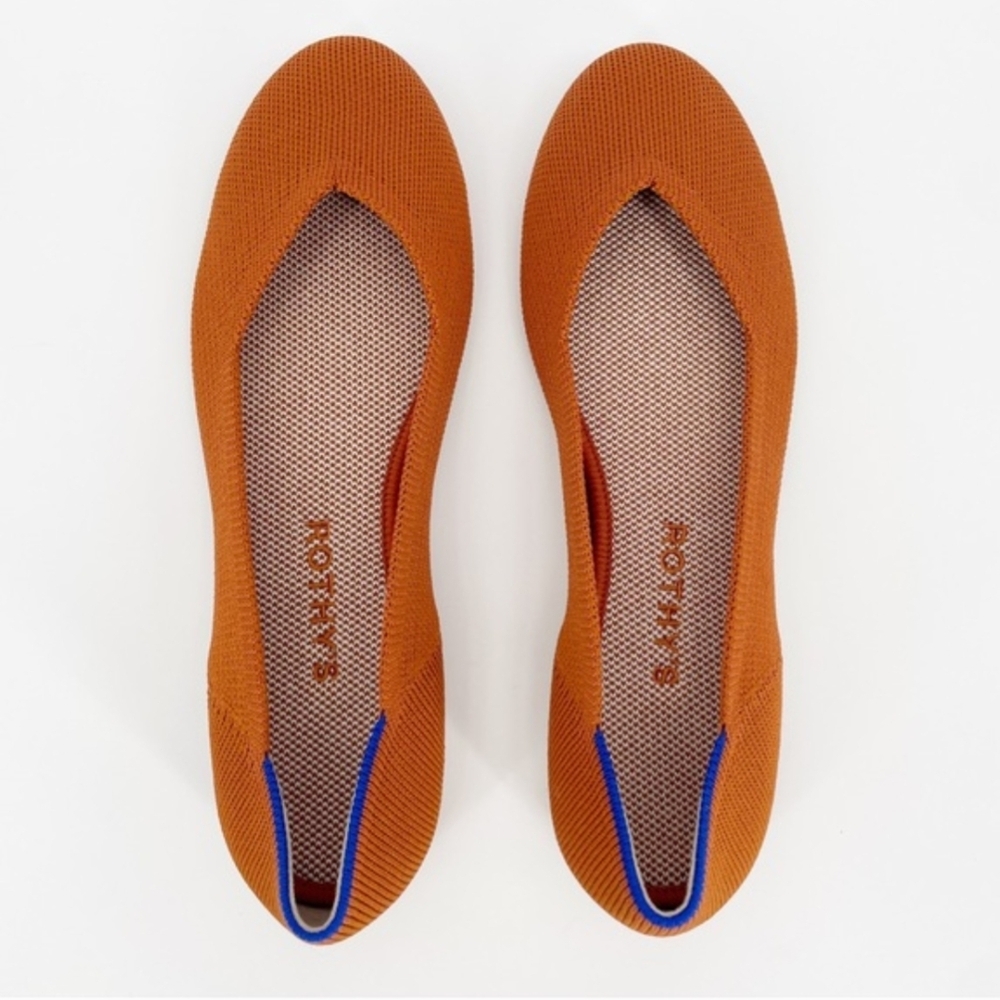 Rothy's Persimmon Round Toe Flats with Blue Accent